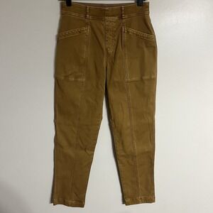 SPANX Stretch Twill Straight Leg Pants Women's Med Slimming Tan Pockets Pull On